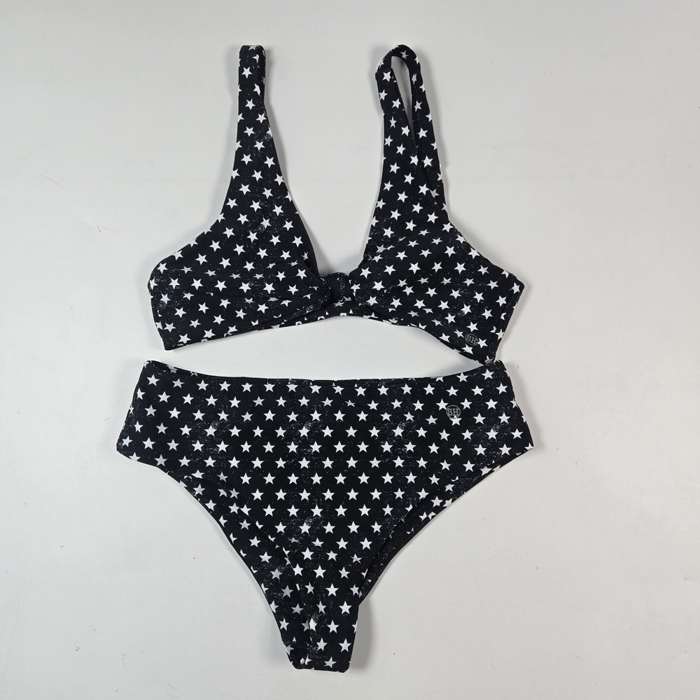Salty Honey Bikini Set Womens L/M Black White Star Print High‎ Waisted Swimsuit